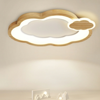 1 Light Flush Light Fixtures Minimalistic Style Cloud Shape Wood Ceiling Mounted Lamp