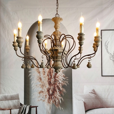 12 Light Hanging Light Fixtures Traditional Style Candle Shape Metal Chandelier Lighting
