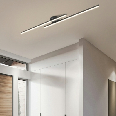 2 Light Flush Light Fixtures Contemporary Style Linear Shape Metal Ceiling Mounted Lights
