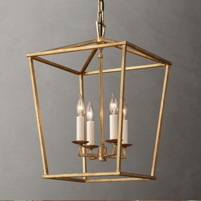4 Light Pendant Light Fixtures Industrial Style Cage Shape Metal Hanging Chandelier