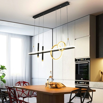 5 Light Pendant Chandelier Modern Style Tube Shape Metal Hanging Lamps