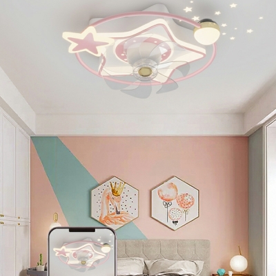 Modern Creative Ceiling Light Romantic Pink Ceiling Mounted Fan Light for Children Room