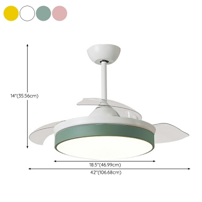 Modern Simple LED Ceiling Fan Light Creative Macaron Color Round Ceiling Mounted Fan Light
