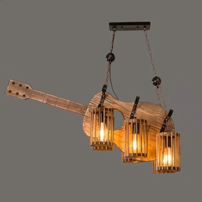 American Retro Hanging Chain Island Lamp Industrial Style Creative Wooden Island Lamp