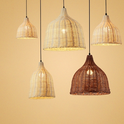 Modern Beige Hanging Light Kit Bamboo 1 Light Dining Room Pendant Lamp