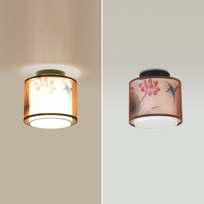 1 Light Flush Ceiling Light Fixture with Fabric Shade Flushmount Lighting