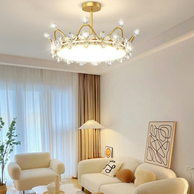 Crystal Crown Ceiling Lamp Modern LED Semi Flush Mount Light for Living Room Bedroom