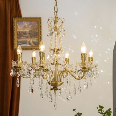 French Retro Crystal Chandelier Romantic Pearl Candle Chandelier for Living Room