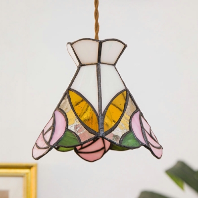 Handcrafted Colored Rose Glass Pendant Light American Atmosphere Bedside Hanging Lamp