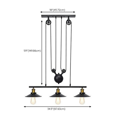 3 Light Pendant Light Fixtures Industrial Style Cone Shape Metal Hanging Chandelier