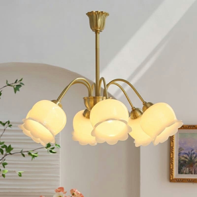 6 Light Pendant Chandelier Minimalist Style Flower Shape Metal Hanging Ceiling Light