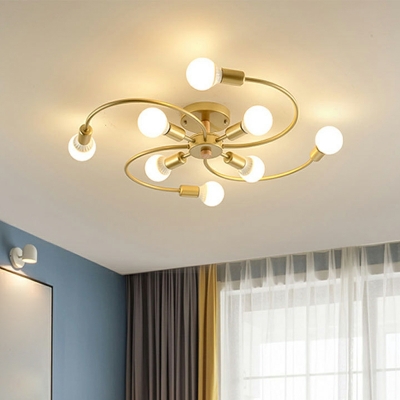 8 Light Flush Light Fixtures Simple Style Sputnik Shape Metal Ceiling Mounted Lights