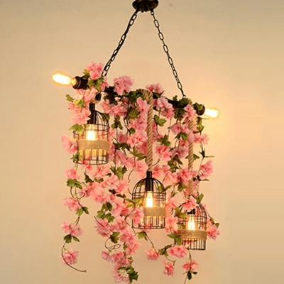 5 Light Pendant Chandelier Loft Style Cage Shape Metal Hanging Lamp Kit