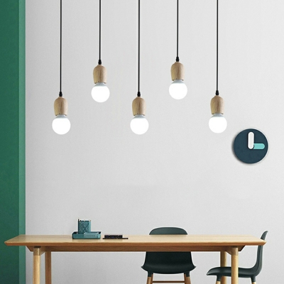 1 Light Mini Hanging Light Modern Geometric Shape Wood Pendant Light