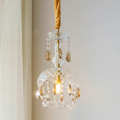 Light Luxury Brass Light Simple Modern Bar Bedside Retro Crystal Aisle Porch Hanging Lamp