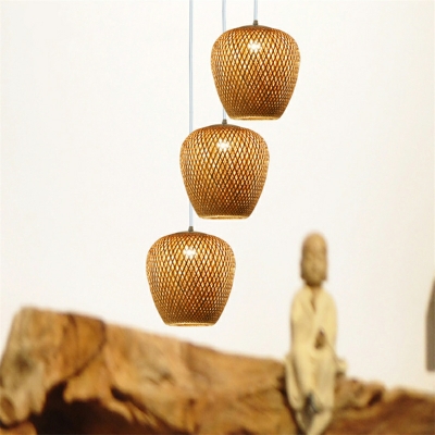 Modern Lantern Hanging Light Kit Bamboo Dining Room Pendant Lamp