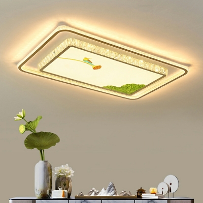 Chinese Style Crystal Ceiling Lighting Geometric Shape LED Flush Lamp