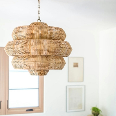 Dining Room Rattan Chandelier Simple Vintage Bamboo Creative Hanging Lamps