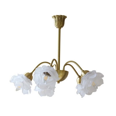 Elegant Flower Copper Chandelier Retro Glass Restaurant Bedroom Hanging Lamp