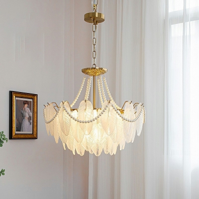 Light Luxury Feather Glass Chandelier Post-modern Romantic Pearl Chandelier