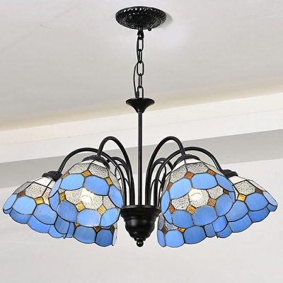 6 Light Pendant Lighting Tiffany Style Bell Shape Metal Hanging Chandelier