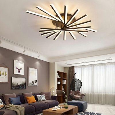 9 Light Flush Light Fixtures Simple Style Linear Shape Metal Ceiling Mounted Lights