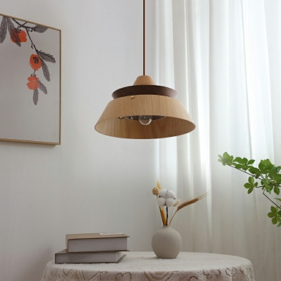 1 Light Hanging Ceiling Lights Modern Style Pot Cover Shape Wood Pendant Lighting