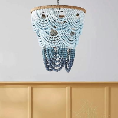 8 Light Pendant Chandelier Traditional Style Geometric Shape Wood Hanging Light Kit
