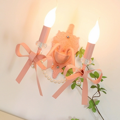 Girl's Bedroom Pink Headboard Wall Lamp Bow Princess Style Romantic Creative Wall Light