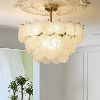 Light Luxury Copper Chandelier Shell Glass Bedroom Living Room Hanging Lamp