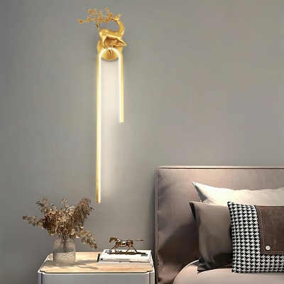 Nordic Copper Antler Wall Lamp Post-modern Simple Light Luxury Aisle Bedroom Bedside Wall Light