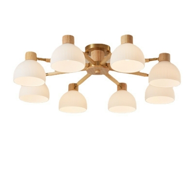 1 Light Flush Light Fixtures Minimalistic Style Bowl Shape Wood Ceiling Mounted Lamp