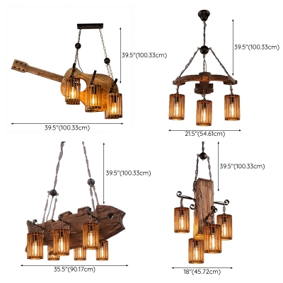 American Retro Hanging Chain Island Lamp Industrial Style Creative Wooden Island Lamp