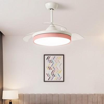 Modern Simple LED Ceiling Fan Light Creative Macaron Color Round Ceiling Mounted Fan Light