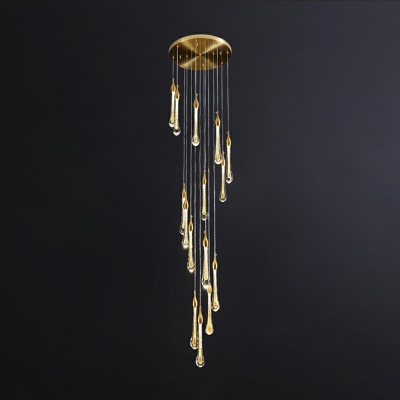 Nordic Full Copper Long Hanging Lamp Modern Creative Drop-shaped Crystal Hanging Lamp