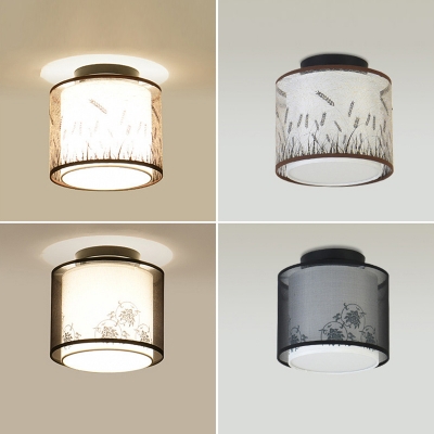 1 Light Flush Ceiling Light Fixture with Fabric Shade Flushmount Lighting