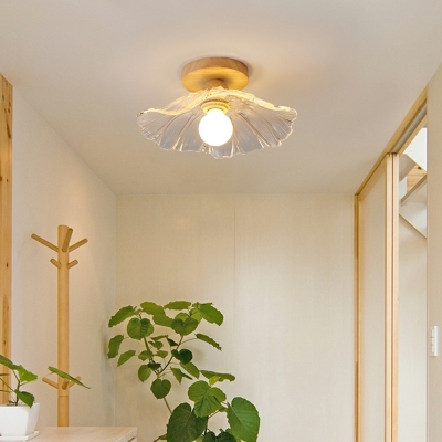 1 Light Flush Light Fixtures Minimalistic Style Cone Shape Wood Ceiling Mounted Lamp