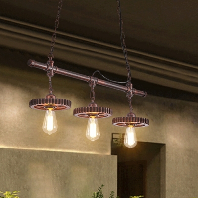 3 Light Pendant Light Fixtures Industrial Style Gear Shape Metal Hanging Chandelier