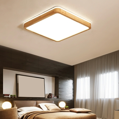 Geometric LED Wood Ceiling Light Modern  Flush-Mount Light Fixture with Acrylic Shade