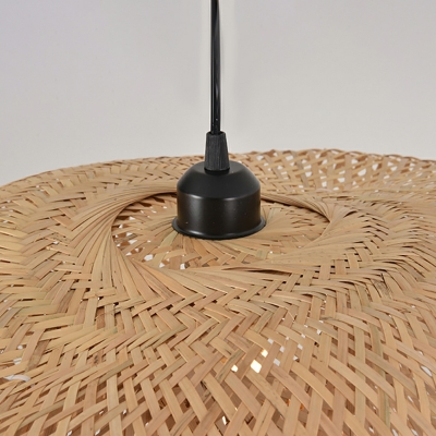 Rattan Suspension Light Fixture Asian Rustic 1 Head Pendant Chandelier for Dining Room