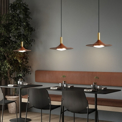 Saucer Pendant Light Modern Style Walnut Hanging Lamps for Living Room