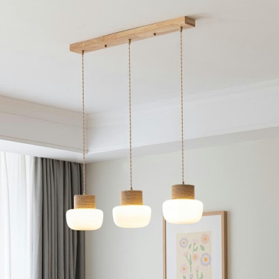 Wood Ceiling Pendant Lamp Contemporary White Glass Pendant Lamp for Dining Room