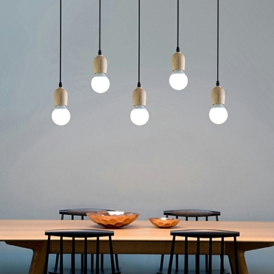 1 Light Mini Hanging Light Modern Geometric Shape Wood Pendant Light