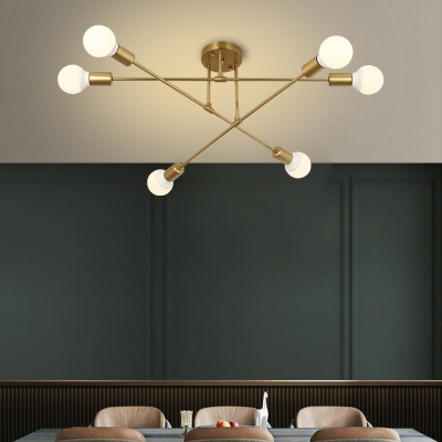 6 Light Flush Light Fixtures Simple Style Sputnik Shape Metal Ceiling Mounted Light