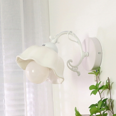 Fresh Ceramic Cream Wall Lamp French Country Style  Flower Wall Sconce for Kid's Room