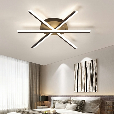 Modern Ceiling Mount Linear Strips LED Metal Ceiling Mount Semi Flush for Living Room