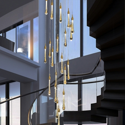 Nordic Full Copper Long Hanging Lamp Modern Creative Drop-shaped Crystal Hanging Lamp