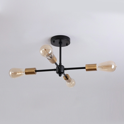 4 Light Flush Light Fixtures Industrial Style Exposed Buld Shape Metal Ceiling Mounted Lights