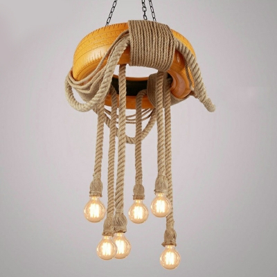 5 Light Pendant Lighting Antique Style Wheel Shape Metal Hanging Chandelier