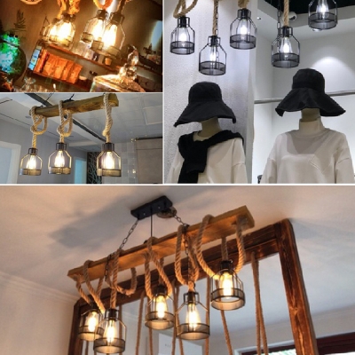 8 Light Pendant Chandelier Industrial Style Cage Shape Metal Hanging Lamp Kit